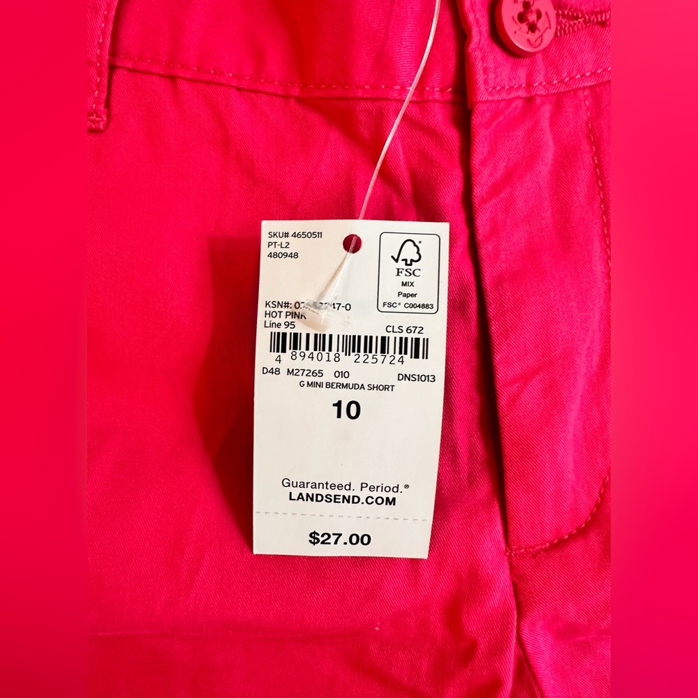 NWT Lands’ End Girls Mini Bermuda Shorts - Size 10 - Hot Pink - Picture 2 of 6
